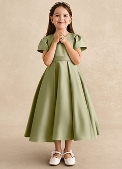 Azazie Princess Flower Girl Dresses Moss Green A-Line Pleated Matte Satin Dress image4