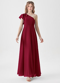Azazie Arabella Junior Abito A-Line in Chiffon Increspato Borgogna image5