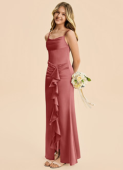 Azazie Rosalia Junior Vestido de Rosa Antigua de Satén Elástico de Corte Recto con Plisado image4