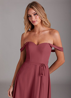 Azazie Aaron Bridesmaid Dresses Merlot A-Line Off the Shoulder Chiffon Convertible Dress image7