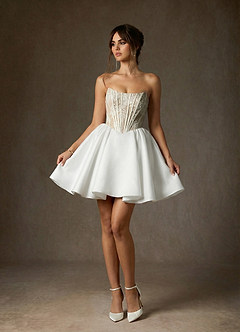 Azazie Barica Wedding Dresses Diamond White Nude A-Line Strapless Lace Dress image2