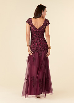 Azazie Romy Abiti per la Madre della Sposa Abito Sirena in Tulle con Scollo a V e Paillettes Cabernet Mulberry image5