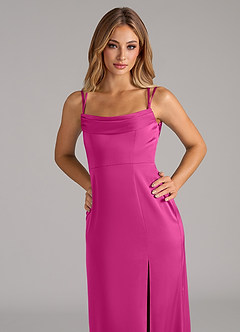 Azazie Callan Bridesmaid Dresses Fuchsia A-Line Pleated Stretch Satin Convertible Dress image7