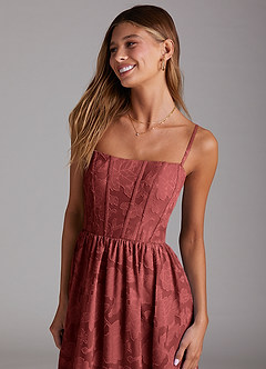 Azazie Delphina Bridesmaid Dresses Terracotta A-Line Strapless Floral Burnout Convertible Dress image2
