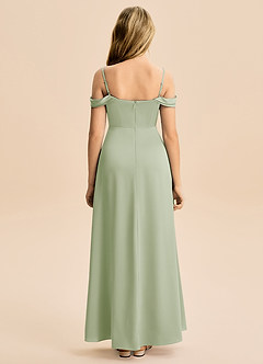 Azazie Lettie Junior Dusty Sage A-Line Off the Shoulder Stretch Satin Dress image3