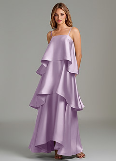 Azazie Azalea Bridesmaid Dresses Frosted Lilac A-Line Ruched Stretch Satin Dress image5