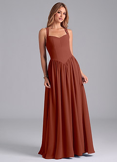 Azazie Francis Brautjungfernkleider A-Linie Korsett Chiffon Kleid Rotbraun image4