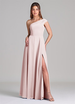 Azazie Melanie 신부 들러리 드레스 A라인 오프 더 숄더 쉬폰 바닥 길이 드레스 image3