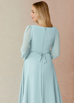 Azazie Leonia Bridesmaid Dresses Mist A-Line Long Sleeve Chiffon Dress image7