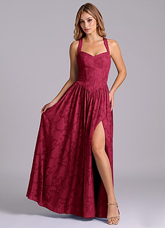 Azazie Francis Jurken voor bruidsmeisjes Jurk van Bloemen Burn-out met A-Lijn Korset Bourgondië image4