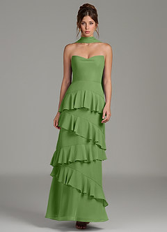 Azazie Imani Final Sale Steel Blue A-Line Ruched Chiffon Dress image1