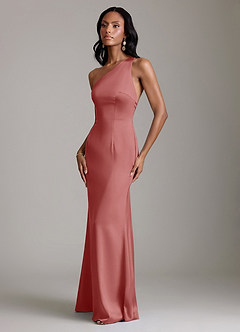 Azazie Voni Bridesmaid Dresses Antique Rose Mermaid One Shoulder Stretch Satin Dress image6