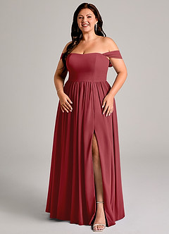 Azazie Calianna Bridesmaid Dresses Pomegranate A-Line Off the Shoulder Chiffon Convertible Dress image14