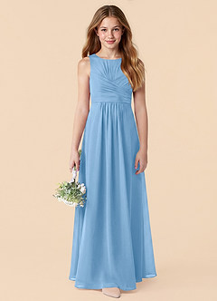 Azazie Skyla Junior Robe Trapèze en Mousseline de soie Plissée Poudre Bleue image4