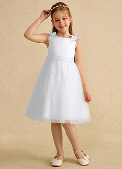 Azazie Lona Flower Girl Dresses White White A-Line Bow Matte Satin Dress image3