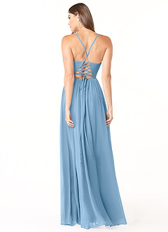 Azazie Aaida Bridesmaid Dresses Steel Blue A-Line Corset Chiffon Dress image2