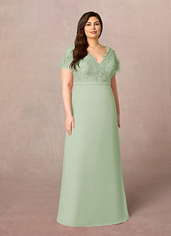 Azazie Singer Mother of the Bride Dresses Dusty Sage A-Line V-Neck Lace Chiffon Dress image7