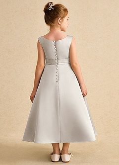 Azazie Eve Abiti da Ragazza di Fiori Abito A-Line in Raso Opaco Plissettato Gelo image2