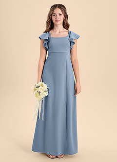 Azazie Bondi Junior Dusty Blue A-Line Side Slit Stretch Crepe Dress image7