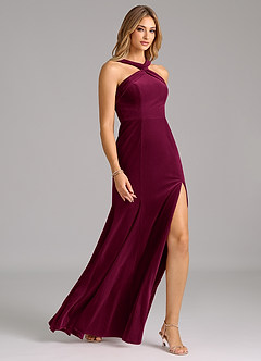 Azazie Rue Bridesmaid Dresses Cabernet A-Line Pleated Velvet Dress image6