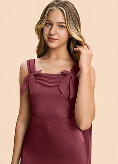 Azazie Chelsea Junior Merlot Sheath Pleated Stretch Satin Dress image7