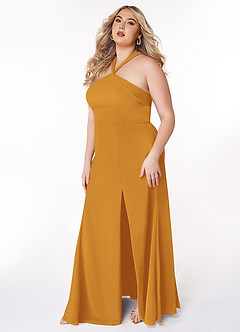 Azazie Rue Bridesmaid Dresses Butterscotch A-Line Halter Chiffon Dress image9