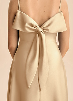 Azazie Isolde Junior Jurk van Stretch Satijn met A-Lijn Geplooid Champagne image5