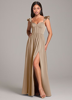 Azazie Denisse Robes de demoiselle d'honneur Robe Trapèze en Satin extensible Rayé Taupe image5