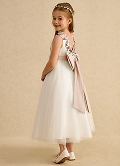 Azazie Lilli Flower Girl Dresses Ivory English Rose A-Line Bow Tulle Dress image4