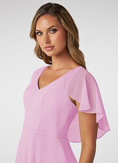 Azazie Jamie Robes de demoiselle d'honneur Robe Trapèze en Mousseline de soie Rose Bonbon image6