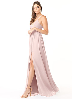 Azazie Aaida Bridesmaid Dresses Blushing Pink A-Line Corset Chiffon Dress image4