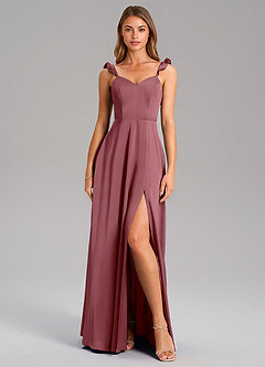 Azazie Everett Bridesmaid Dresses Desert Rose A-Line Stretch Satin Dress image3