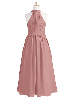 Azazie Iman Junior A-Linie Plissee Chiffon Kleid Altrosa image6