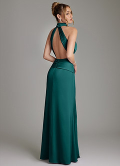 Azazie Gracelynn Abiti da Damigella Abito Tubino in Raso Elasticizzato Plissettato Verde Pavone image9