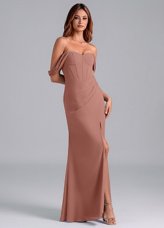 Azazie Asha Bridesmaid Dresses Cedar Rose Sheath Off the Shoulder Chiffon Convertible Dress image3