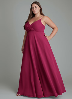 Azazie Amani Vestidos de damas de honor Vestido Borgoña de Gasa de Línea A con Plisado image4