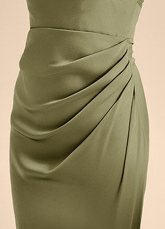 Azazie Renna Junior Pistachio A-Line Pleated Stretch Satin Dress image7