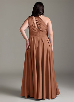 Azazie Charlize Bridesmaid Dresses Bronzer A-Line One Shoulder Stretch Satin Dress image10