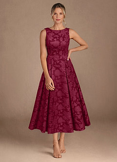 Azazie Fulton vestidos de madre de la novia Vestido de Borgoña de Devorado Floral de Corte En A con Plisado image4
