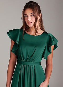 Azazie Daphne Modest Bridesmaid Dresses A-Line Ruched Stretch Satin Floor-Length Dress image5