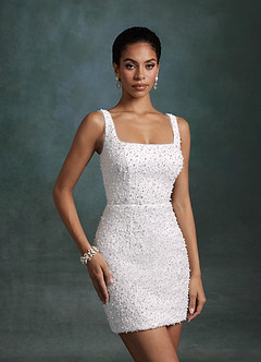 Azazie Gianna Wedding Dresses Diamond White Sheath Square Neckline Beading Dress image3