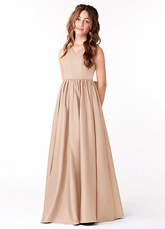 Azazie Hathaway Junior English Rose A-Line Bow Matte Satin Dress image3