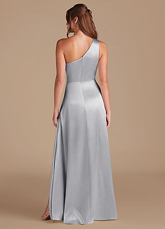 Azazie Brooke Bridesmaid Dresses Silver A-Line One Shoulder Metallic Satin Dress image7