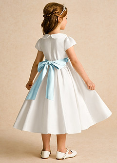 Azazie Deary Flower Girl Dresses Ivory Sea Glass A-Line Bow Cotton Dress image4