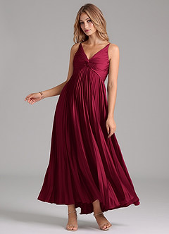 Azazie Raychelle Bridesmaid Dresses Burgundy A-Line Pleated Stretch Satin Dress image3