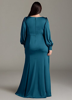 Azazie Raye Robes de demoiselle d'honneur Robe Sirène en Satin extensible Manche longue Bleu Encre image8