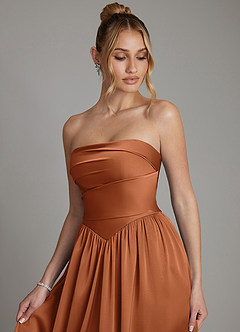 Azazie Zena Bridesmaid Dresses Copper A-Line Strapless Stretch Satin Dress image3