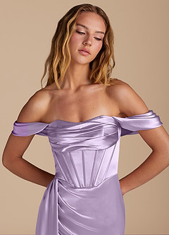 Azazie Amyra Bridesmaid Dresses Lilac Mermaid Sweetheart Neckline Metallic Satin Convertible Dress image7