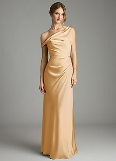 Azazie Emerson Bridesmaid Dresses Gold Mermaid Off the Shoulder Stretch Satin Dress image4