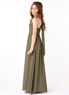 Azazie Jaylah Junior Willow Green A-Line Ruched Chiffon Dress image1
